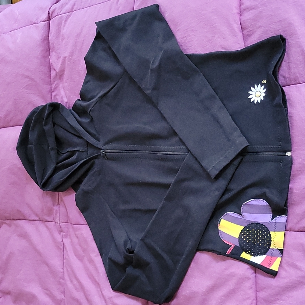 Special Edition Margarita Black Zip Hoodie Jacket w Flower Appliques size M